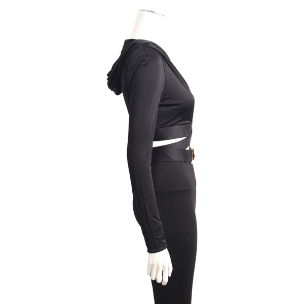 Viscose Medusa Cropped Hoodie Top Black