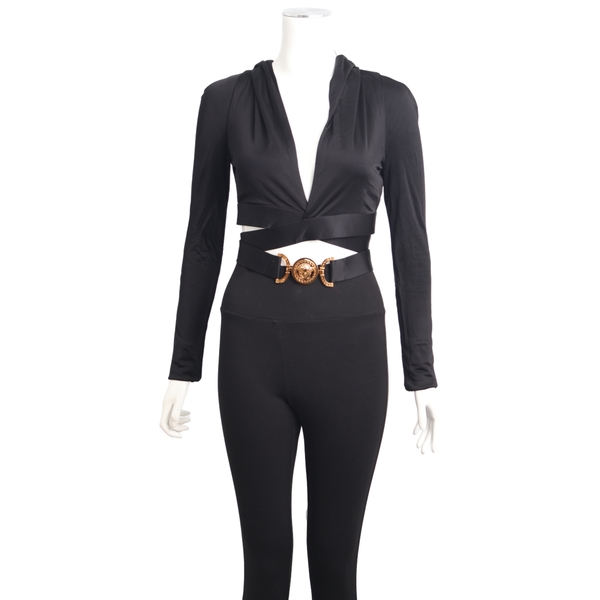 Viscose Medusa Cropped Hoodie Top Black