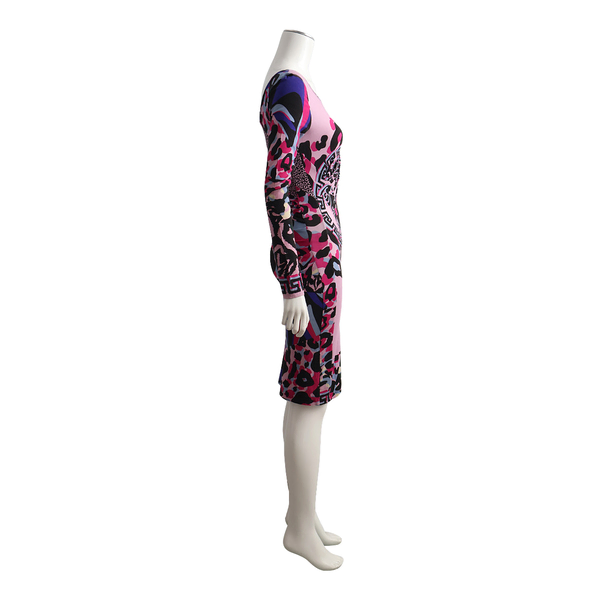 Mixed Material Printed Dress Pink