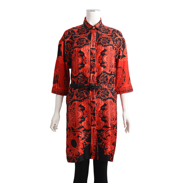 Silk Belted Dress Red/Black