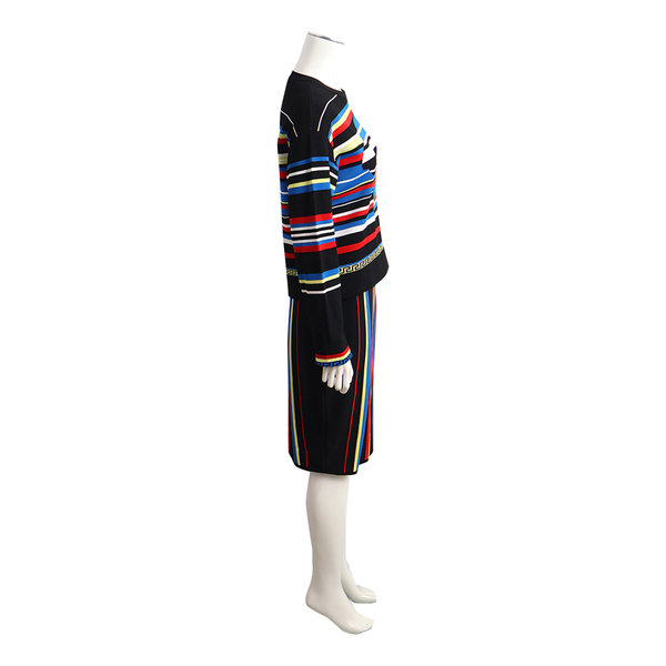 Viscose Blend Striped Skirt Suit Multicolour