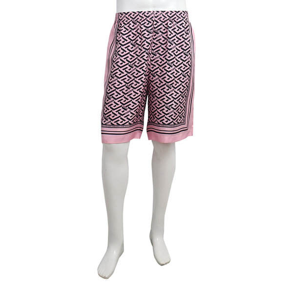 Silk Greca Printed Shorts Pink/Black