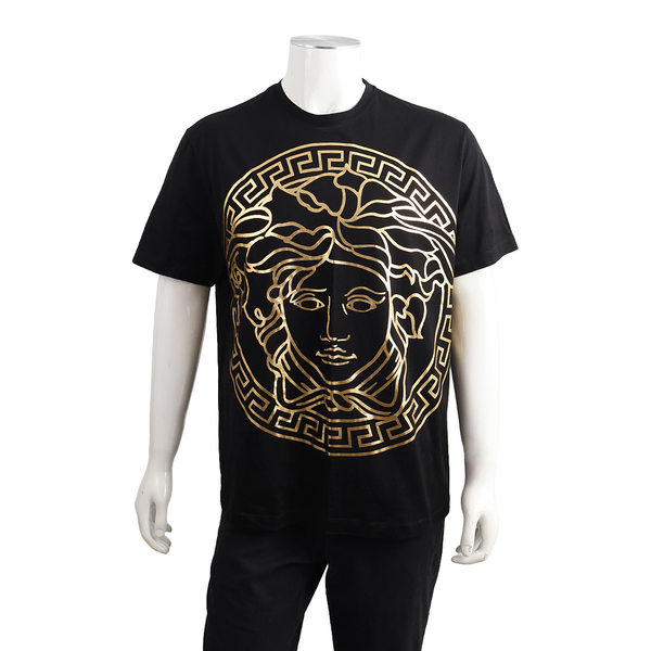 Cotton Medusa Head Printed T-Shirt Black/Gold