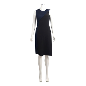 Viscose Blend Sleeveless Zip Detail Midi Dress Blue/Black