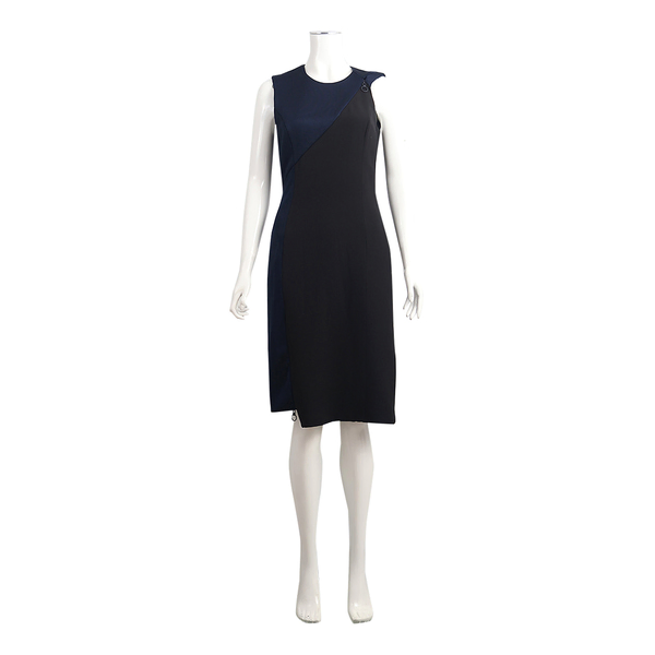 Viscose Blend Sleeveless Zip Detail Midi Dress Blue/Black