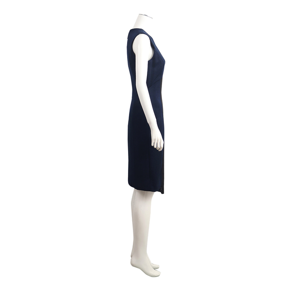 Viscose Blend Sleeveless Zip Detail Midi Dress Blue/Black