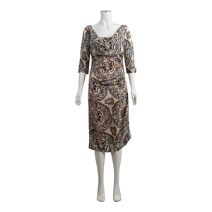 Vintage Silk Printed Dress Beige/Black