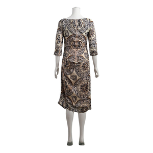 Vintage Silk Printed Dress Beige/Black, view 3