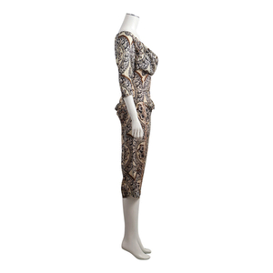 Vintage Silk Printed Dress Beige/Black, view 2