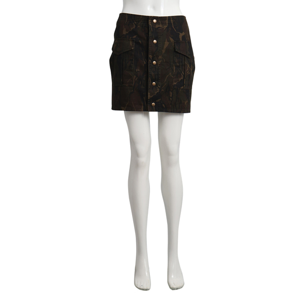 Cotton Blend Mini Skirt Camouflage Green