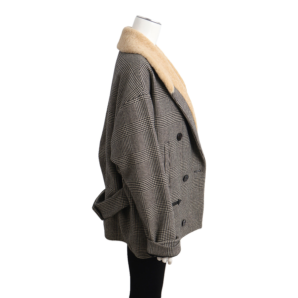 Wool Houndstooth Double Breasted Jacket Cream/Black