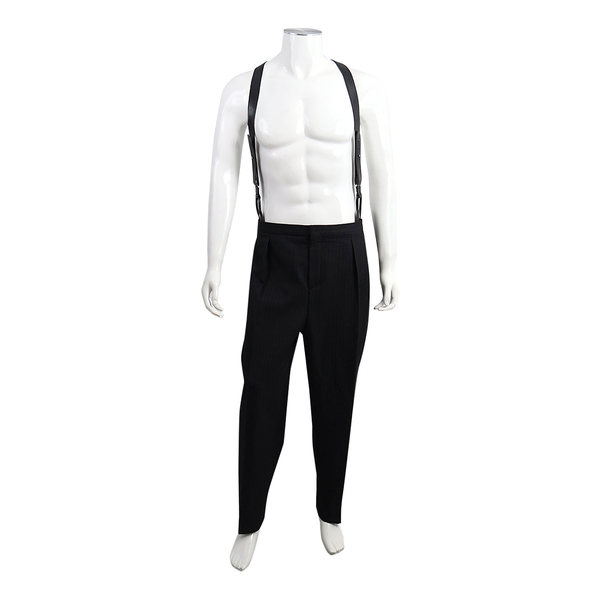 Wool Stripe Suspender Pants Black
