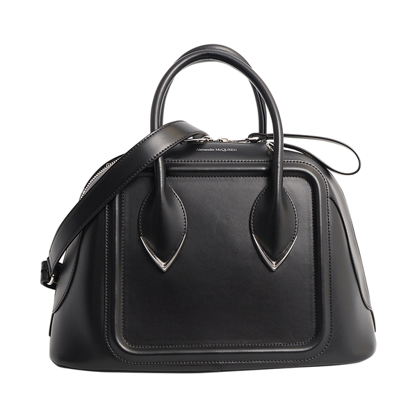 Leather Pinter Top Handle Bag Black