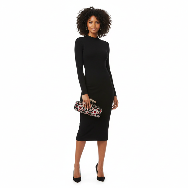 Satin Embellished Skull Box Clutch Black