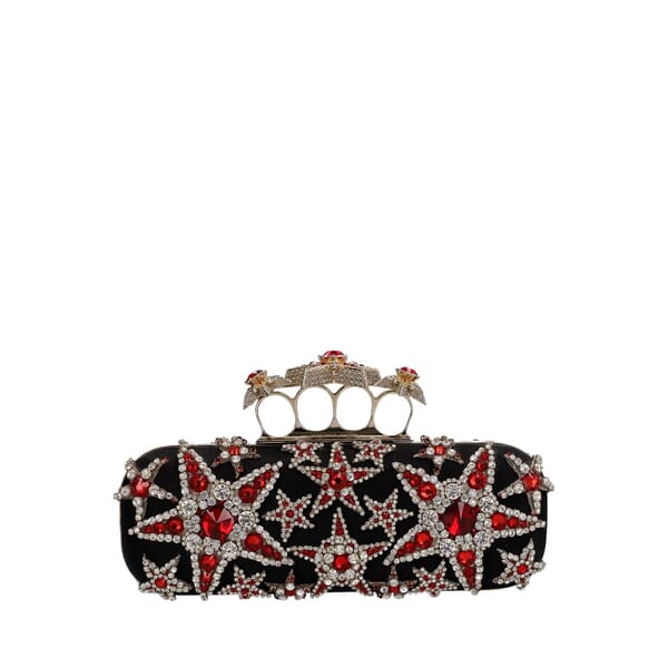 Satin Embellished Skull Box Clutch Black