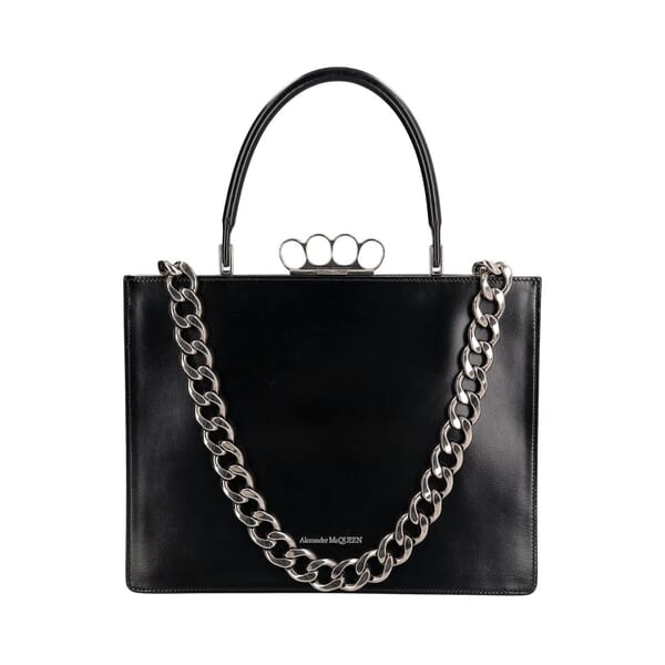 ALEXANDER MCQUEEN Leather The Four Ring Frame Black | Luxity