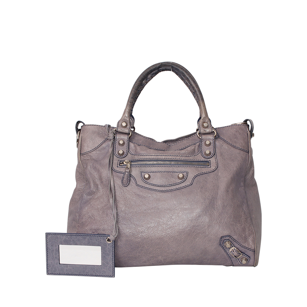 BALENCIAGA Aged Leather Motorcycle City Bag Grey | Luxity BALENCIAGA Aged Leather Motorcycle City Bag Grey | Luxity