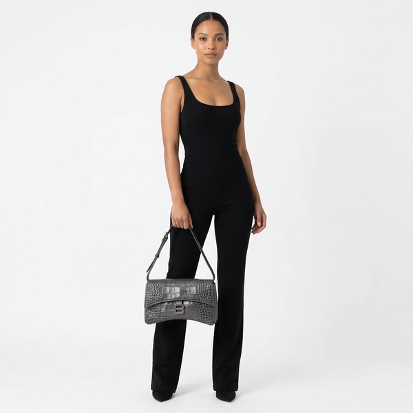 Croc Embossed Treize XS Shoulder Bag Dark Grey