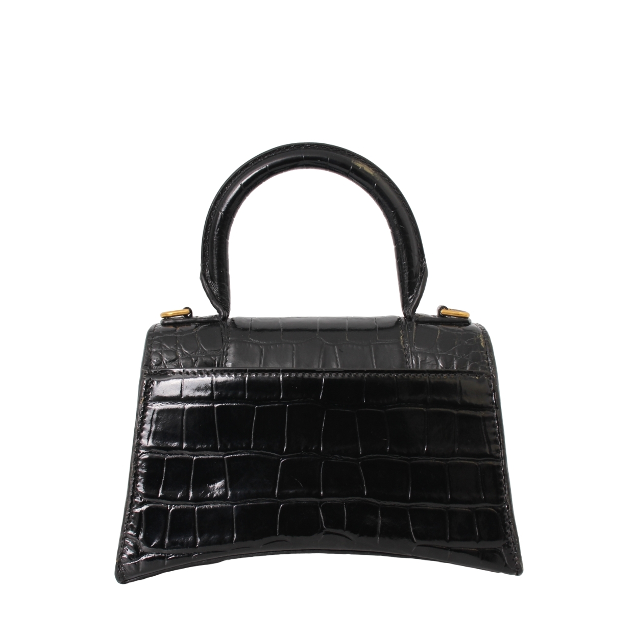 BALENCIAGA Croc Embossed XS Hour Glass Shoulder Bag Black | Luxity
