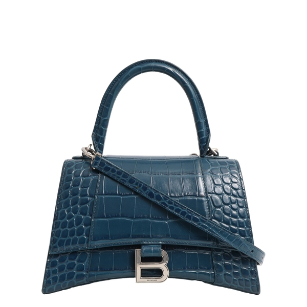 Croc Embossed Small Hourglass Top Handle Bag Dark Teal