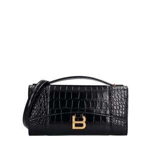 Croc Embossed Hourglass Chain Pochette Black