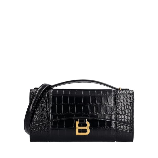 Croc Embossed Hourglass Chain Pochette Black