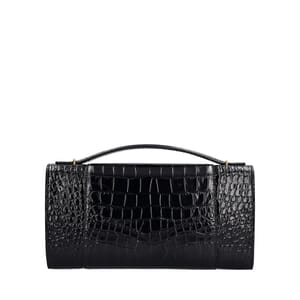 Croc Embossed Hourglass Chain Pochette Black, view 4