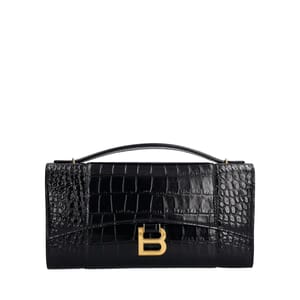 Croc Embossed Hourglass Chain Pochette Black, view 3