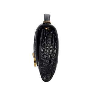 Croc Embossed Hourglass Chain Pochette Black, view 6