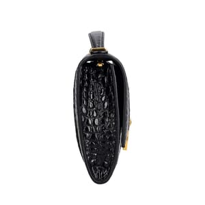 Croc Embossed Hourglass Chain Pochette Black, view 5