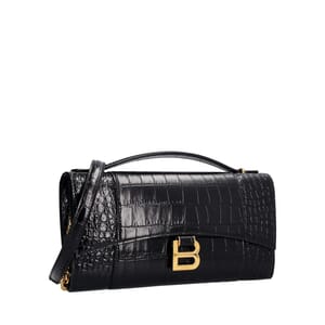 Croc Embossed Hourglass Chain Pochette Black, view 2