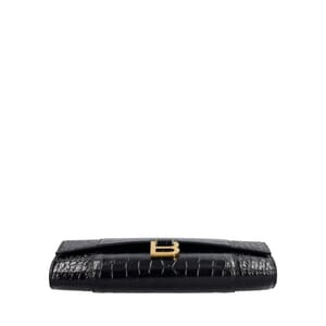 Croc Embossed Hourglass Chain Pochette Black, view 7