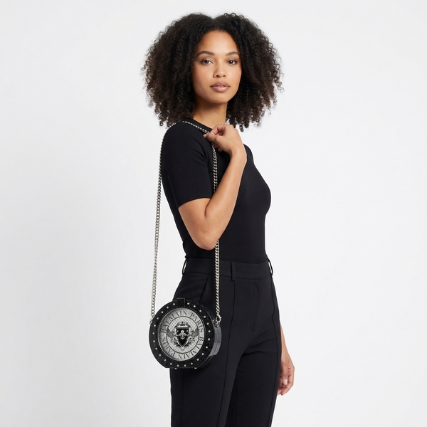 Plexiglass Circle Disco Minaudiere Crossbody Bag Black