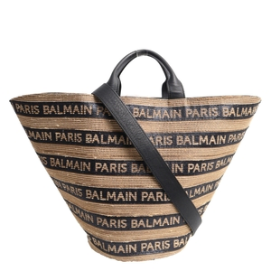 Raffia Logo Tote Beige/Black