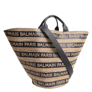 Raffia Logo Tote Beige/Black, view 2