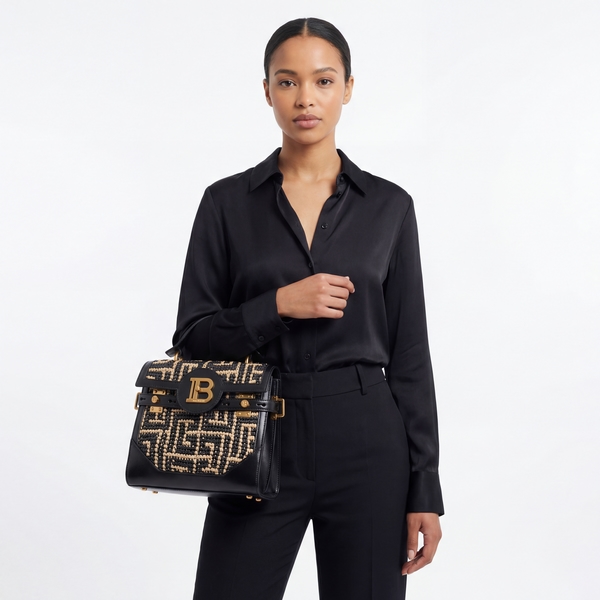 Raffia/Leather B-Buzz 23 Shoulder Bag Black/Natural
