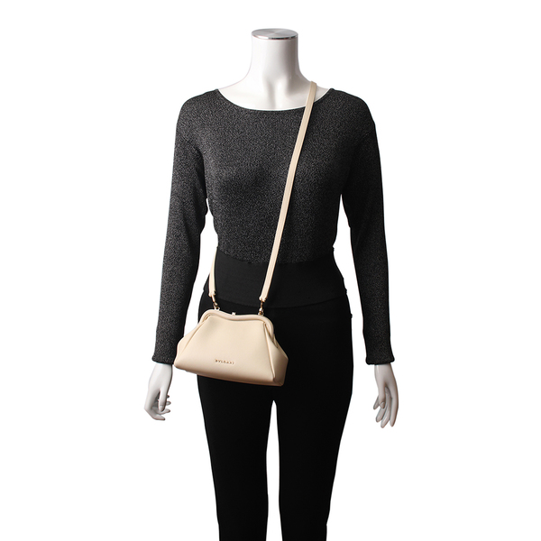 Leather Serpentine Shoulder Bag Ivory