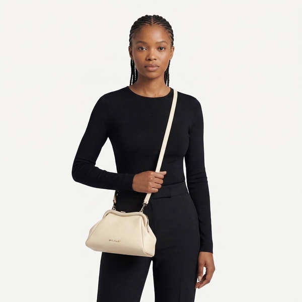Leather Serpentine Shoulder Bag Ivory