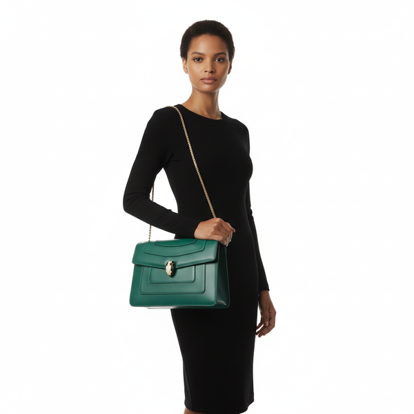 Leather Serpenti Forever Shoulder Bag Green