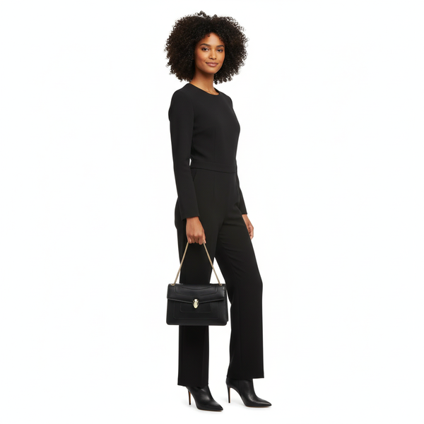 Leather Serpenti Forever Shoulder Bag Black