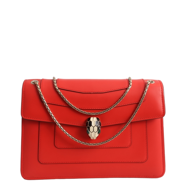 Leather Serpenti Forever Medium Bag Red