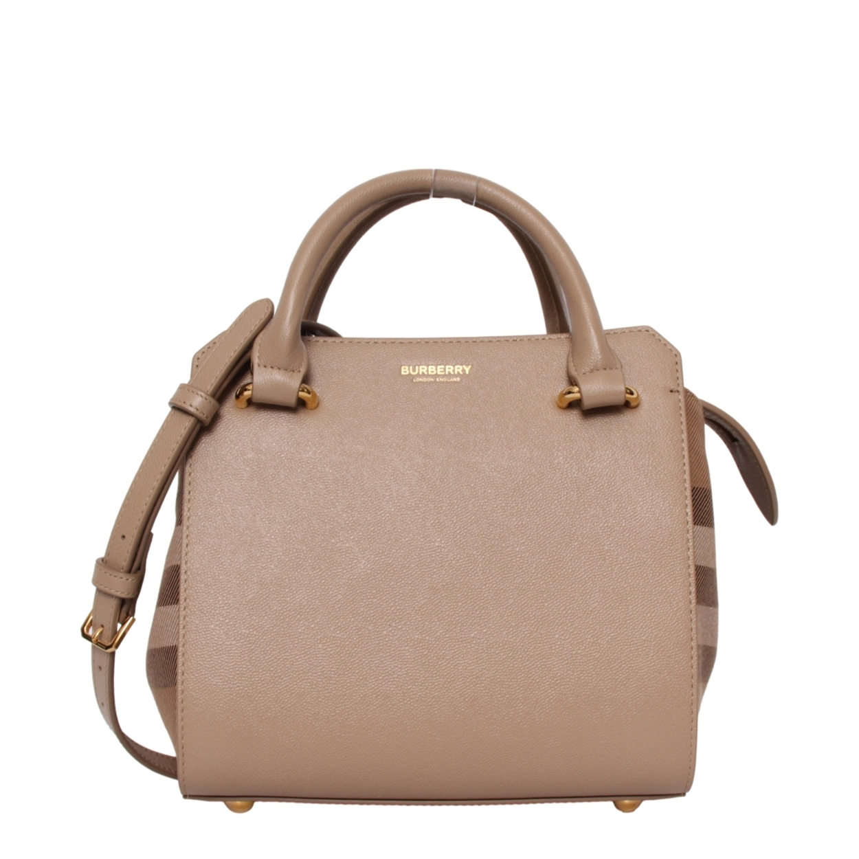 BURBERRY Leather/Canvas Check Mini Banwell Shoulder Bag Beige | Luxity