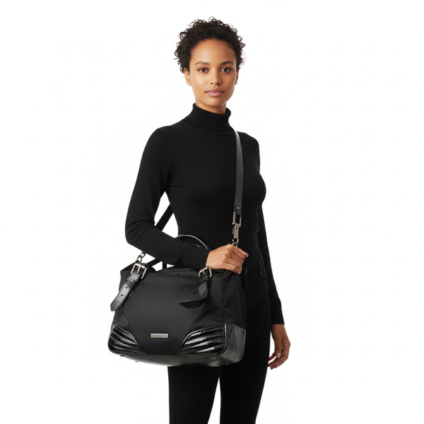 Nylon/Patent Shoulder Bag Black