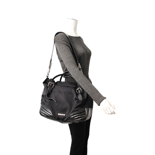 Nylon/Patent Shoulder Bag Black