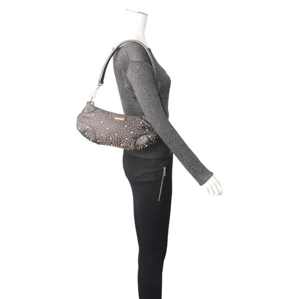 Leather Studded Cadet Shoulder Bag Brown