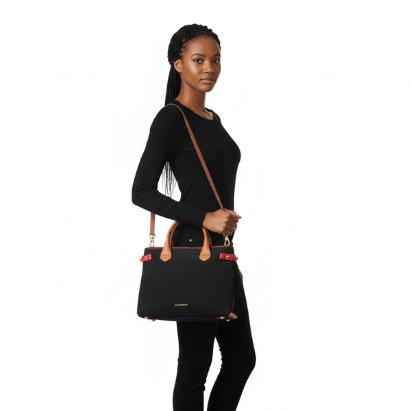 Suede House Check Medium Banner Tote Black
