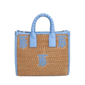 Raffia/Leather Mini Freya TB Tote Beige/Blue, view 3