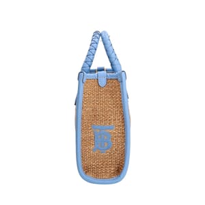 Raffia/Leather Mini Freya TB Tote Beige/Blue, view 7
