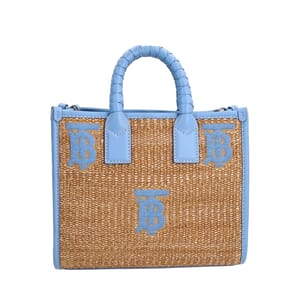 Raffia/Leather Mini Freya TB Tote Beige/Blue, view 4