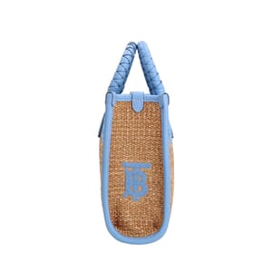 Raffia/Leather Mini Freya TB Tote Beige/Blue, view 5